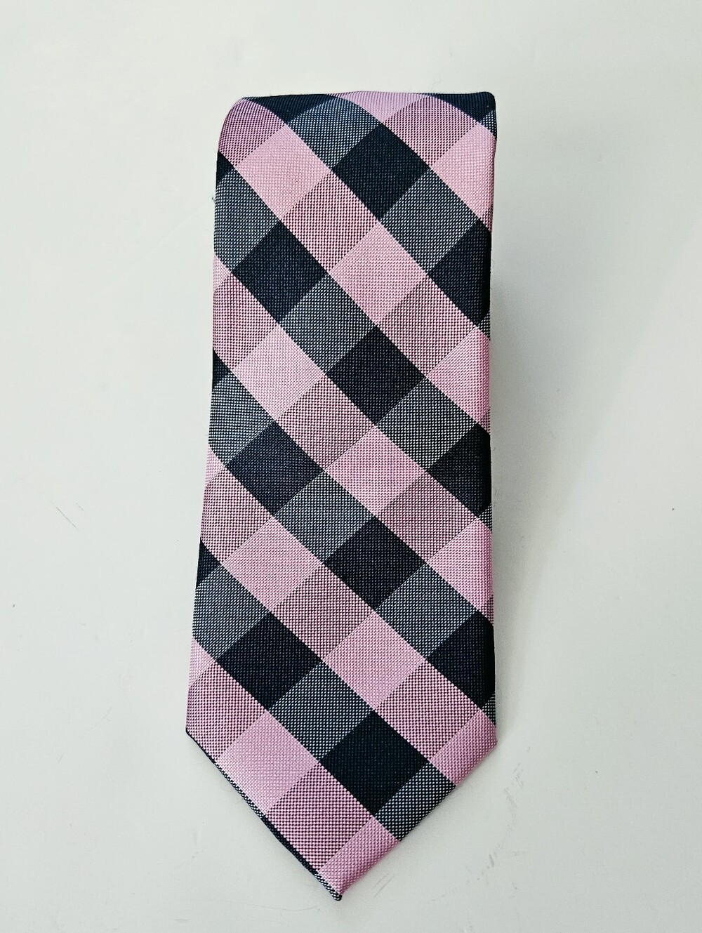 Chaps pink and navy buffalo gingham plaid Tie
